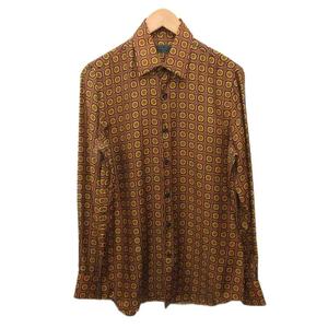 プラダ PRADA 美品 2015年製 シャツ 柄シャツ シルク100% 長袖 茶 ブラウン 38 メンズ