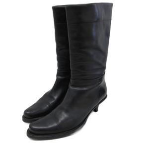 プラダ PRADA ショートブーツ ポインテッドトゥ ローヒール 36.5 22.5cm 黒 ブラック ■IBO90 レディース