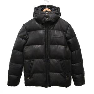 アヴィレックス AVIREX ラムレザー ダウンジャケット フーデット アウター オールレザー 黒 ブラック M ■IBO90 
