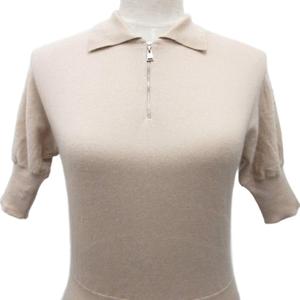 ルイヴィトン LOUIS VUITTON カシミヤニット セーター ニットポロ ラグラン 半袖 ハーフジップ カシミヤ100% S ベージュ ☆AA★ レディース