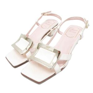 ロジェヴィヴィエ ROGER VIVIER サンダル ヒール クリーム スリングバック メタルバックル パテントレザー 白系 ホワイト 36 約22.5㎝ レディース