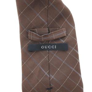 グッチ GUCCI ネクタイ レギュラータイ 絹 シルク チェック 茶 ブラウン /FF ■IBO97 メンズ