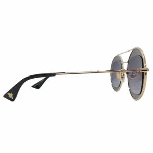 グッチ GUCCI ダブルブリッジ サングラス アイウェア 眼鏡 ラウンド ビー 47□27-145 ゴールドカラー 黒 ブラック GG0105S レディース