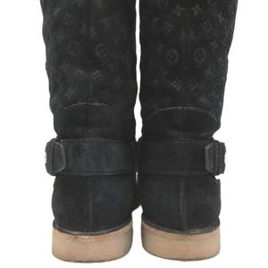 ルイヴィトン LOUIS VUITTON モノグラム ムートンブーツ ロング ロゴ金具 ゴールド金具 総柄 23.5cm 黒 ブラック ■IBO100 レディース