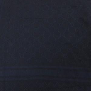 グッチ GUCCI GG柄 マフラー ストール フリンジ 総柄 コットン 青 ブルー 黒 ブラック ■IBO100 メンズ レディース