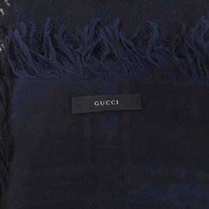 グッチ GUCCI GG柄 マフラー ストール フリンジ 総柄 コットン 青 ブルー 黒 ブラック ■IBO100 メンズ レディース