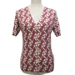 グッチ GUCCI 2007年 カーディガン 半袖 ニット カシミヤ100% M アイボリー 紫 パープル EABB 2007 00024 ■IBO100 レディース