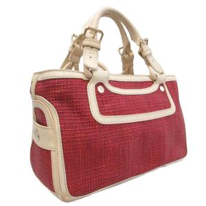 セリーヌ CELINE ブギーバッグ ハンドバッグ トートバッグ ストロー レザー 皮革 アイボリー 赤 レッド レディース