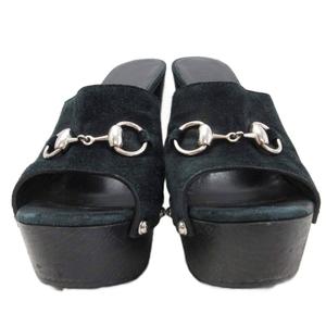 グッチ GUCCI ホースビット サンダル ミュール スタッズ 厚底 プラットフォーム チャンキーヒール 23.5㎝ 黒 ブラック ■IBO100 レディース