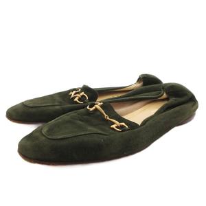 グッチ GUCCI ホースビット ローファー スリッポン スエード 38 緑 グリーン /FF ■IBO100 レディース