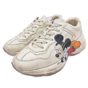 グッチ GUCCI × DISNEY ディズニー Rhyton Mickey Mouse Sneaker スニーカー ローカット シューズ プリント 37.5 ベージュ ■IBO100 レディース