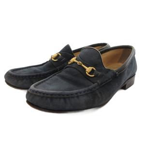 グッチ GUCCI ホースビット ローファー スリッポン シューズ スエード 35 紺 ネイビー /FF ■IBO100 レディース