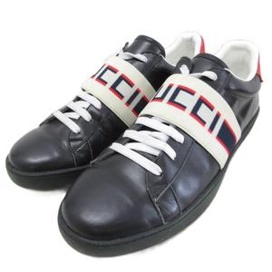 グッチ GUCCI エース ストライプ スニーカー ローカット シューズ ロゴ 27.5㎝ 黒 ブラック アイボリー メンズ