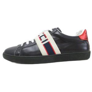 グッチ GUCCI エース ストライプ スニーカー ローカット シューズ ロゴ 27.5㎝ 黒 ブラック アイボリー メンズ