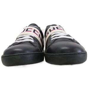 グッチ GUCCI エース ストライプ スニーカー ローカット シューズ ロゴ 27.5㎝ 黒 ブラック アイボリー メンズ