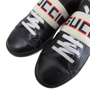 グッチ GUCCI エース ストライプ スニーカー ローカット シューズ ロゴ 27.5㎝ 黒 ブラック アイボリー メンズ