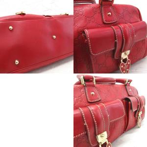 グッチ GUCCI シマ GGロゴ ミニボストンバッグ ハンドバッグ カデナモチーフ ハート レザー 皮革 赤 レッド 152466 レディース