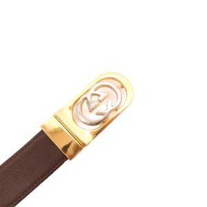 グッチ GUCCI レザーベルト GGマーク バックル 金色 ゴールドカラー 茶 ブラウン /JS ■IBO100 レディース