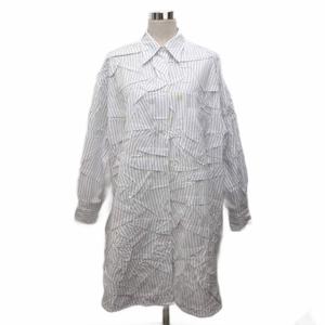 エムエムシックス メゾンマルジェラ MM6 Maison Margiela 20AW Crushed Poplin Shirt Dress シャツワンピース ドレス ミモレ ロング 長袖 ストライプ柄 XS 白 ホワイト 青 ブルー S32CU0141 ■IBO100 レディース