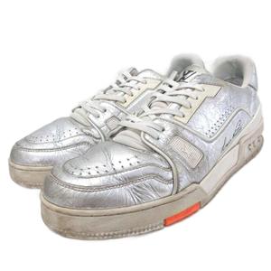 ルイヴィトン LOUIS VUITTON LVトレイナーライン LVロゴ スニーカー ローカット シューズ レザー 皮革 メタリック 8 シルバーカラー ■IBO100 メンズ