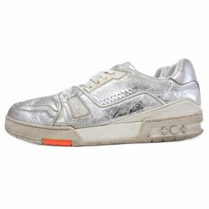 ルイヴィトン LOUIS VUITTON LVトレイナーライン LVロゴ スニーカー ローカット シューズ レザー 皮革 メタリック 8 シルバーカラー ■IBO100 メンズ