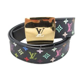 ルイヴィトン LOUIS VUITTON サンチュール LVカット M6890 モノグラム ベルト ロゴバックル 34/85 黒 ブラック マルチカラー ■IBO101 レディース