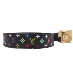 ルイヴィトン LOUIS VUITTON サンチュール LVカット M6890 モノグラム ベルト ロゴバックル 34/85 黒 ブラック マルチカラー ■IBO101 レディース