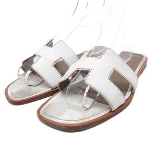 エルメス HERMES オラン ORAN サンダル ミュール Hロゴ レザー 皮革 36 白 ホワイト ■IBO101 レディース