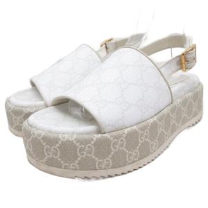未使用品 グッチ GUCCI GGロゴ サンダル ミュール プラットフォーム 厚底 総柄 37.5 白 ホワイト 701153 レディース