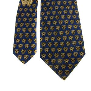 エルメス HERMES ネクタイ レギュラータイ 総柄 シルク 紺 ネイビー