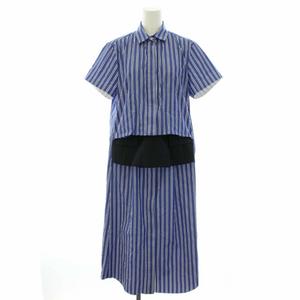 sacai 青と白のストライプ 半袖シャツワンピース