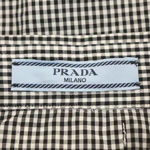 プラダ PRADA ギンガムチェック クロップドシャツ 長袖 40 黒 白