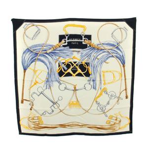 エルメス HERMES カレ90 プロジェクト オ クレヨン Projets Carres au Crayon スカーフ 箱付き 絹 シルク 白 ホワイト 紺 ネイビー /YT ■OH レディース