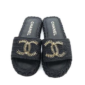 シャネル CHANEL サンダル ミュール フラット ココマーク ラフィア 37C 