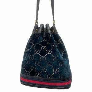 グッチ GUCCI GG ベルベット バケット ショルダーバッグ 巾着 緑 紺 