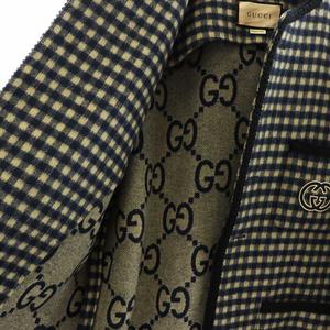 グッチ GUCCI Wool Gingham Jacket Interlocking G ノーカラー