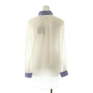 バーバリー BURBERRY シルク ポケットロゴ シャツ ボタンダウン 長袖 US2 ナチュラルホワイト 青 ブルー 8071331 /MI ■OS レディース