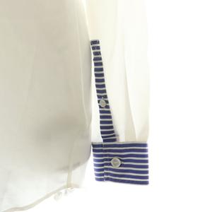 バーバリー BURBERRY シルク ポケットロゴ シャツ ボタンダウン 長袖 US2 ナチュラルホワイト 青 ブルー 8071331 /MI ■OS レディース