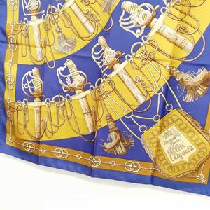 エルメス HERMES カレ90 Cliquetis 剣 フリンジ 大判 スカーフ ネイビー系 レディース