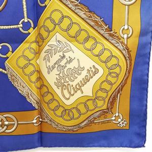 エルメス HERMES カレ90 Cliquetis 剣 フリンジ 大判 スカーフ ネイビー系 レディース