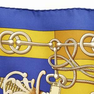 エルメス HERMES カレ90 Cliquetis 剣 フリンジ 大判 スカーフ ネイビー系 レディース