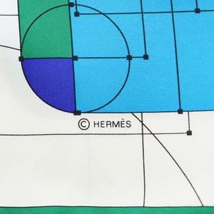 エルメス HERMES カレ90 チェックメイト ECHEC AU ROI スカーフ シルク 絹 グレー 白 ホワイト 青 ブルー 緑 グリーン /AN13 ■OH レディース