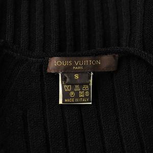 ルイヴィトン LOUIS VUITTON ニット カットソー 半袖 Vネック リブ編み リボン S 黒 ブラック ■GY18 /MQ レディース
