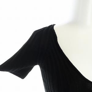 ルイヴィトン LOUIS VUITTON ニット カットソー 半袖 Vネック リブ編み リボン S 黒 ブラック ■GY18 /MQ レディース