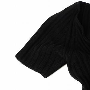 ルイヴィトン LOUIS VUITTON ニット カットソー 半袖 Vネック リブ編み リボン S 黒 ブラック ■GY18 /MQ レディース