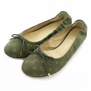 ルイヴィトン LOUIS VUITTON フラットシューズ バレエシューズ モノグラム リボン 35 1/2 23.0 カーキ /MP ■GY19 レディース