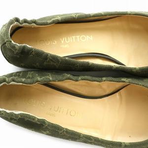 ルイヴィトン LOUIS VUITTON フラットシューズ バレエシューズ モノグラム リボン 35 1/2 23.0 カーキ /MP ■GY19 レディース