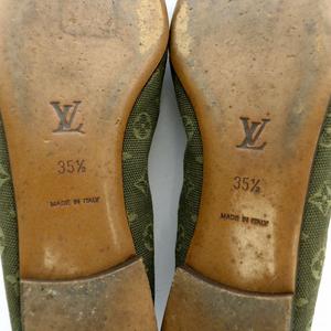 ルイヴィトン LOUIS VUITTON フラットシューズ バレエシューズ モノグラム リボン 35 1/2 23.0 カーキ /MP ■GY19 レディース