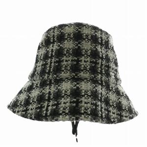 シャネル CHANEL 帽子 バケットハット バケハ ウール ツイード ココマーク シルバー金具 M 黒 ブラック 白 ホワイト /XZ ■GY17 レディース