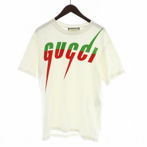 グッチ GUCCI ブレード Tシャツ カットソー 半袖 ロゴ プリント オーバーサイズ S 白 ホワイト ■GY18 /MQ メンズ